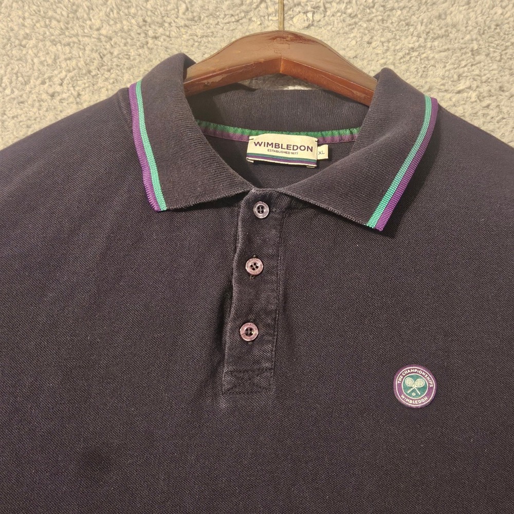 Wimbledon Mens XL Polo Shirt Navy Blue Cotton Pique Short Sleeve Tennis Logo